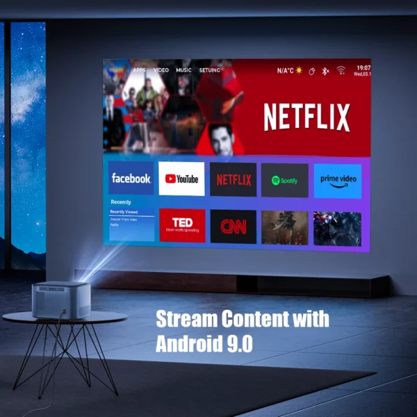 BYINTEK X25 Projetor Full HD 1080P 4K Vídeo 900Ansi Foco Automático WiFi Inteligente Android 9.0 LCD LED Projetores de Vídeo Home Theater - Imagem 5