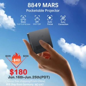 8849 MARS Mini Projetor Portátil DLP Tamanho de Bolso Foco Automático e Chave Compatível para Laptop, PC, Smartphone