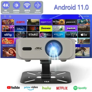 Projetor 4K UHD 35000 Lumens Android WiFi 6 BT5.2 Native1080P Full HD Projetor de filmes de home theater com foco automático Projetor inteligente