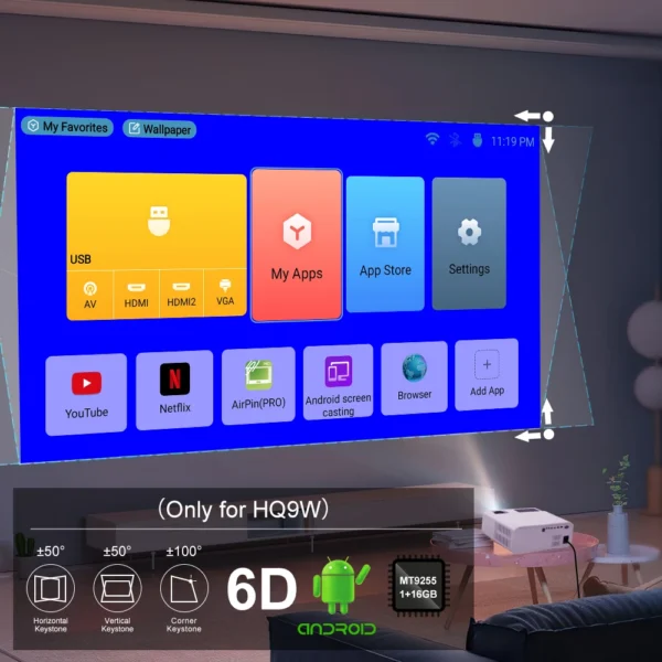 Novo original everycom hq9 projetor led nativo 1920*1080 fhd vídeo android 5g wifi home theater telefone inteligente beamer suporte 4k - Imagem 3