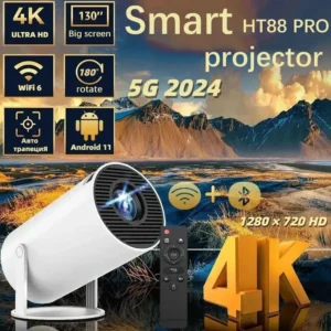 Projetor Android 11 4K 1280*720P HT88 Dual Wifi 260ANSI 180 ° Projetor portátil externo flexível para cinema BT5.0