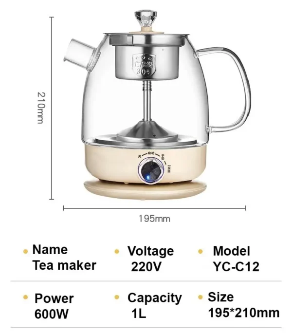 1000ml chaleira elétrica pu'er chá vapor bule casa multi-função máquina de fazer chá isolamento automático bule de vapor 600w - Imagem 5