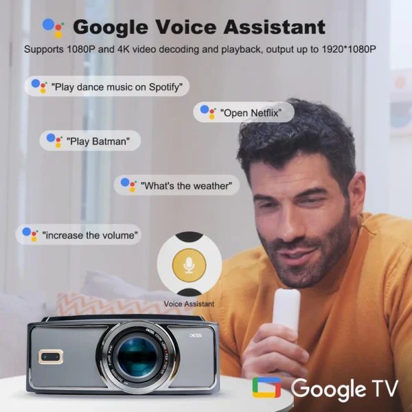 DESS Full HD Projetor 4K 1080P 2500NASI Dual Band Wifi 6 BT5.2 Projetor portátil Office Home Android Cinema Projetor inteligente 3D - Imagem 2