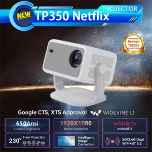 Projetor Velec Certificação Netflix 650ANSI 4K 1080P Android 13 Wifi6 BT5.2 Dual 2.4G/5G Auto Keystone Correction Foco Automático