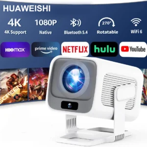 HUAWEISHI 4K Projetor Android Nativo Portátil 1080P Foco Automático 600ANSI Vídeo cinema em casa Projetor led hd externo