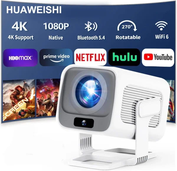 HUAWEISHI 4K Projetor Android Nativo Portátil 1080P Foco Automático 600ANSI Vídeo cinema em casa Projetor led hd externo