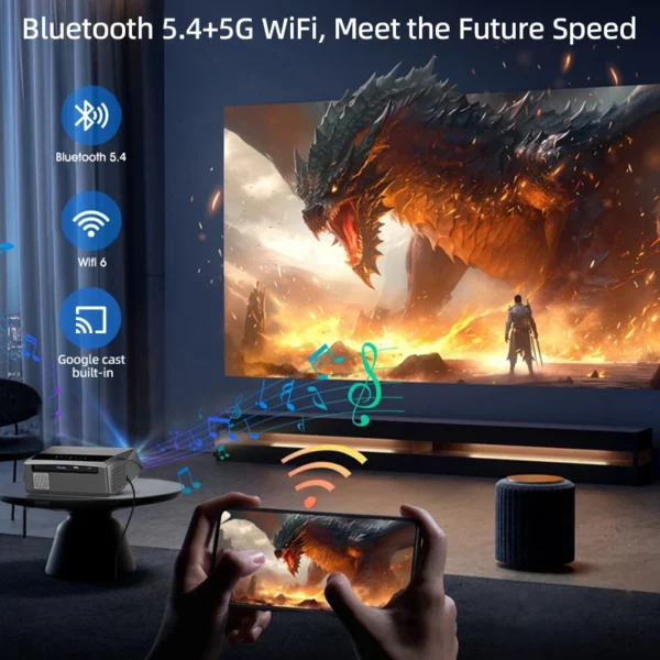 CAIWEI A10Q 4k Android 14 Projetor 1080P Full HD Foco Automático Alto Brilho Wifi 6 2200 Ansi Beam Projetores Smart Home Theater - Imagem 4