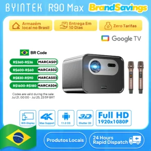 BYINTEK R90 Max Full HD 1080P Projetor 4K DLP 2200 ANSI Lumens Android TV 11.0 3D 4K Projetor de home theater inteligente compatível