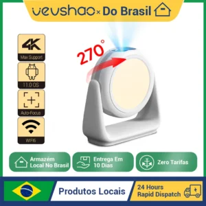 Vevshao A10 Projetor inteligente 1080P Android 11.0 com lâmpada WiFi 5G Projetores portáteis Suporte 4K Projetor de cinema em casa de vídeo HD