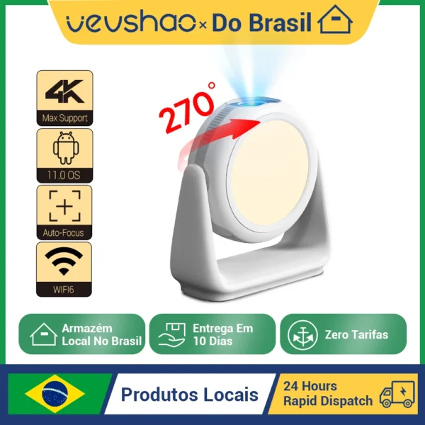 Vevshao A10 Projetor inteligente 1080P Android 11.0 com lâmpada WiFi 5G Projetores portáteis Suporte 4K Projetor de cinema em casa de vídeo HD