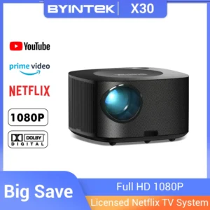 BYINTEK X30 Full HD 1080P Projetor licenciado Sistema de TV Netflix Auto-foco Dolby Smart WIFI LCD LED Vídeo Projetor de home theater