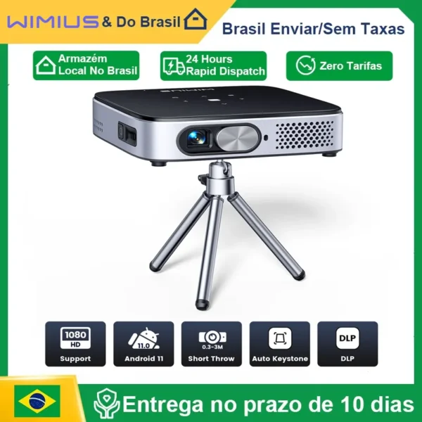 WiMiUS Q3 Mini Projetor Android 11.0 Projetor DLP Recarregável Ultra Short Throw WiFi Bluetooth Projetor FHD 1080P Suporte