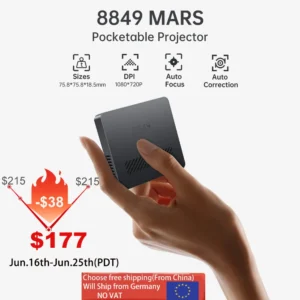 8849 MARS Mini Projetor Portátil DLP Tamanho de Bolso Foco Automático e Chave Compatível para Laptop, PC, Smartphone