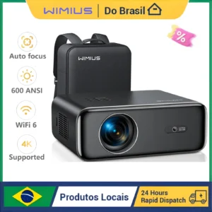 WiMiUS P62 Auto Focus/4K Suporte Projetor Nativo 1080P com WiFi 6 e Bluetooth 5.2 600ANSI Projetor Doméstico Externo 6D Keystone
