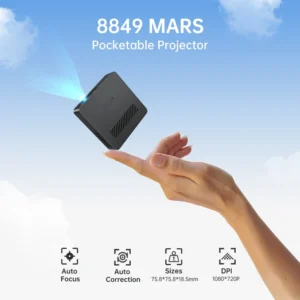 8849 MARS Mini Projetor Portátil DLP Tamanho de Bolso Foco Automático e Chave Compatível para Laptop, PC, Smartphone