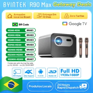 BYINTEK R90 Max Full HD 1080P Projetor 4K DLP 2200 ANSI Lumens Android TV 11.0 3D 4K Projetor de home theater inteligente compatível