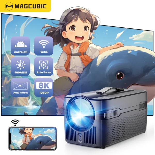 Magcubic 900ANSI HY450C Projetor 8K 4K Nativo 1080P Ultra Short Throw Allwinner H716 Offset Automático BT5.4 WIFI6 Assistente de Voz