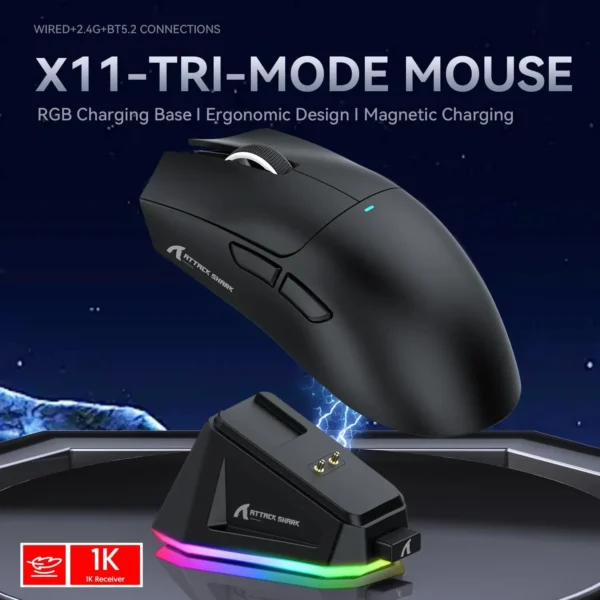 Mouse para jogos ATTACK SHARK X11 com doca recarregável magnética, sensor de jogos PixArt PAW3311 para PC/LAP e-sport - Imagem 2