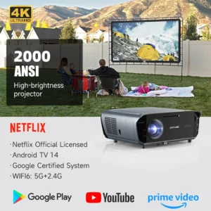 Mais novo【Android 14 Google System】 Projetor 4K Beamer Projetores de licença oficial Netflix 5G WiFi Vídeo vídeo Smart Home Theater