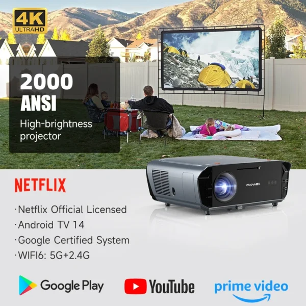 Mais novo【Android 14 Google System】 Projetor 4K Beamer Projetores de licença oficial Netflix 5G WiFi Vídeo vídeo Smart Home Theater