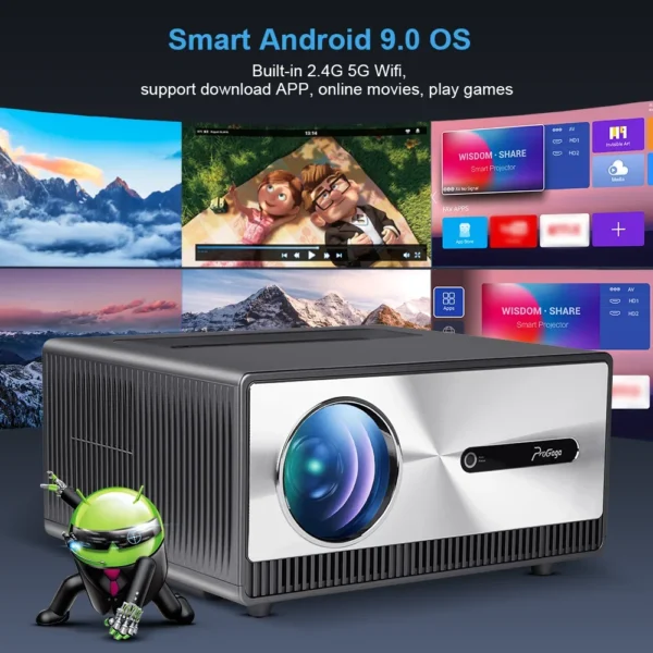 Pg600w nativo 1080p projetor android 4k 5g wifi foco automático projetor de vídeo 3d inteligente cinema em casa filme ao ar livre pk dlp beamer - Imagem 2