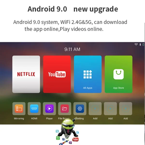 Smartldea Novo Mini Projetor Portátil Inteligente Android9.0 WIFI Vídeo Pico LED Projetor DLP Home Theater Full HD 1080P 4K Cinema 3D - Imagem 3