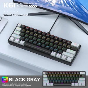 APAYADO K61 60% Teclado mecânico para jogos com fio Phantom RGB, 61 teclas, interruptor vermelho/azul, ergonômico, mini portátil para PC/laptop