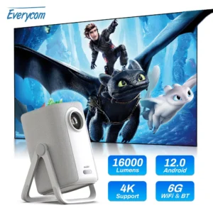 Everycom R16 1080P Projetor Full HD 4K Bluetooth WiFi 6 Android 12 16000 Lumens Foco Automático Projetor de Cinema de Home Theater Inteligente