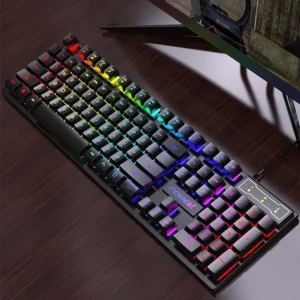 Conjunto de teclado e mouse para jogos de escritório com fio, usb, rgb, retroiluminação luminosa, sensação mecânica, teclado para laptop, computador, acessórios para pc