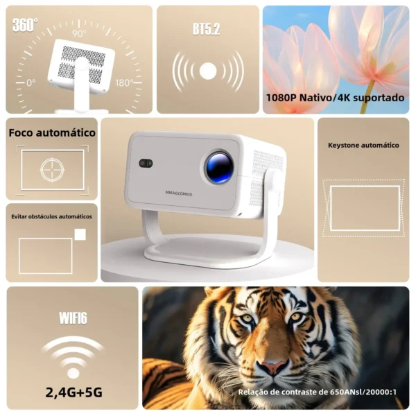 Magcubic nativo 1080p 650ansi 4k android11 l018 projetor com foco de correção keystone automática wifi6 bt5.2 filme portátil ao ar livre - Imagem 2