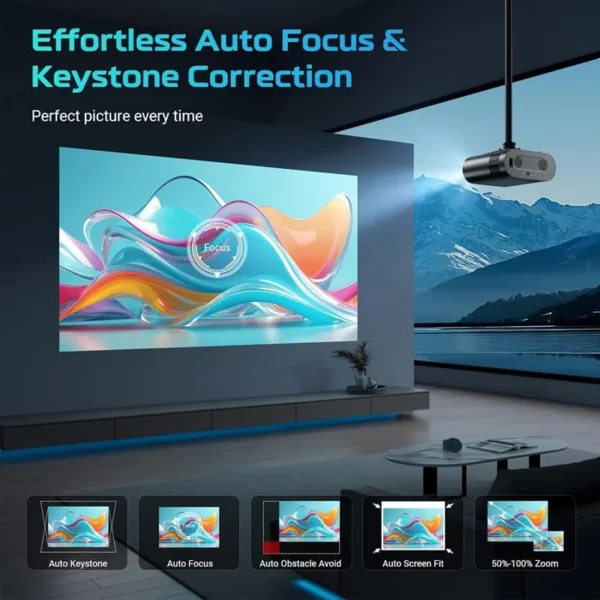 DITONG Projetor 4K Android com Dual WiFi 6 e Bluetooth Auto Keystone Auto Focus Home Theater HD Native 1080P projetor - Imagem 3