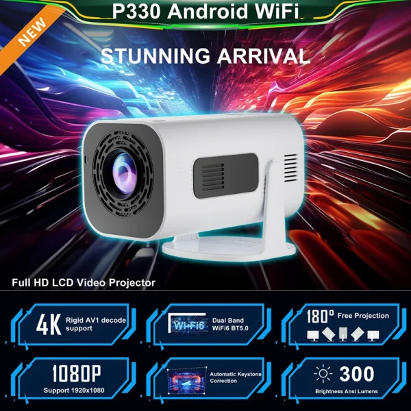 Salange P330W Mini Projetor Android 11 280 ANSI 4K 8K 1080P Wifi6 BT5.0 Projetor portátil de cinema em casa Android/IOS Video Theater - Imagem 2