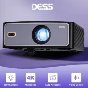 Projetor DESS 4K BT5.0 Dual Band WiFi6 2000 Lumens à prova de poeira Foco automático Correção Keystone Suporte 1080P HD Projetor LED