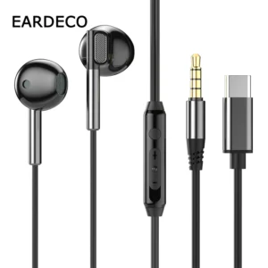 Eardeco 3.5mm/tipo-c cancelamento de ruído fone de ouvido com fio fones de ouvido baixo alta fidelidade com fio fones de ouvido microfone estéreo com fio