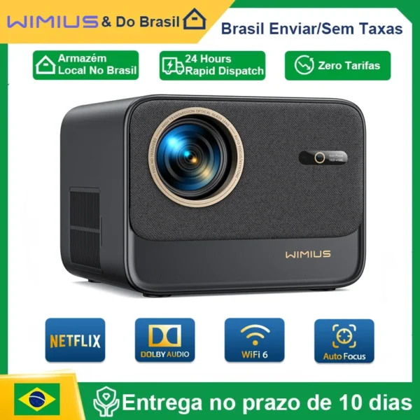 Projetor Wimius K9 4k 30000Lumens Netflix Oficialmente Foco Automático/Keystone FHD 1080p WIFI 6 Suporte Bluetooth Dolby Home Theater