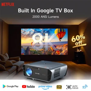 Mais novo projetor 4K UHD Android 14】Google Netflix licenciado 5G WiFi Vídeo ao ar livre portátil Home Cinema 2000 ANSI Projetores