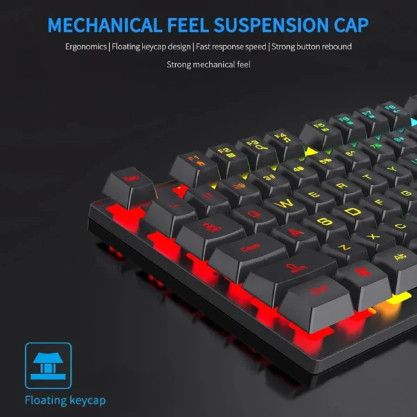 Conjunto de teclado e mouse para jogos de escritório com fio, usb, rgb, retroiluminação luminosa, sensação mecânica, teclado para laptop, computador, acessórios para pc - Imagem 4