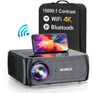 Projetores Wimius K8 4K, 5G, Wi-Fi, Bluetooth, Full HD, 1080p, 15000 Contraste, 4P, 4D Keystone, Vídeo ao ar livre