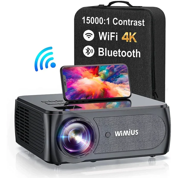 Projetores Wimius K8 4K, 5G, Wi-Fi, Bluetooth, Full HD, 1080p, 15000 Contraste, 4P, 4D Keystone, Vídeo ao ar livre