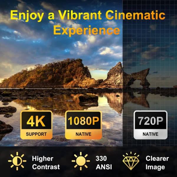 WOOPKER HY260 Pro Projetor Foco Automático Fornecido 4K Android 11 Wifi6 BT5.4 330 ANSI Assistente de Voz Portátil à Prova de Poeira Casa - Imagem 3
