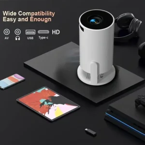 Mini projetor compacto alimentado por USB - HD 1080P, display de filmes e vídeo interno/externo, design de mesa compatível com home theater