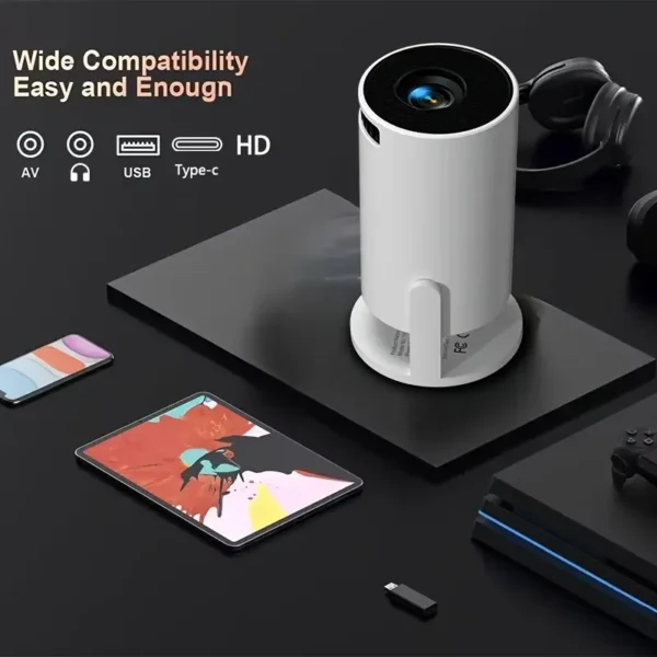 Mini projetor compacto alimentado por USB - HD 1080P, display de filmes e vídeo interno/externo, design de mesa compatível com home theater