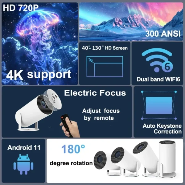 Ditong hy300 plus projetor android 4k 1280*720p duplo wifi 300ansi vídeo cinema ao ar livre portátil casa hd led hy300 pro projetor - Imagem 2