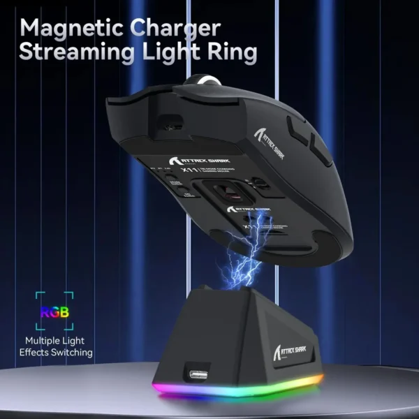 Mouse para jogos ATTACK SHARK X11 com doca recarregável magnética, sensor de jogos PixArt PAW3311 para PC/LAP e-sport - Imagem 4