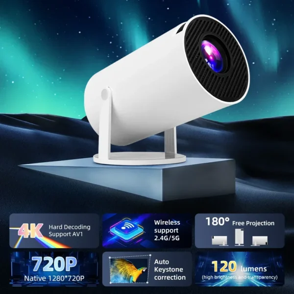 Projetor Android 11 4K 1280*720P HT88 Dual Wifi 260ANSI 180 ° Projetor portátil externo flexível para cinema BT5.0 - Imagem 2