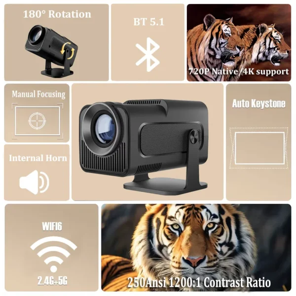 Projetor 4K Full HD HY320 KaiAqua WiFi6 250 ANSI Lumen Auto Keystone Correction Bluetooth 5.1 Dispositivo de Home Theater Projetor LED - Imagem 2