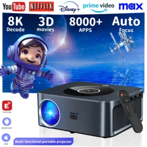 Horlat lcd android projetor 25000 lúmen led 4k smart home theater full hd foco automático nativo 1080p bluetooth 5g wifi vídeo beamer