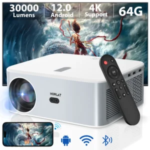 Horlat 30000 lúmens android12 4k decodificação projetor ao ar livre full hd 1080p vídeo 3d home theater keystone 5g wifi projetor portátil