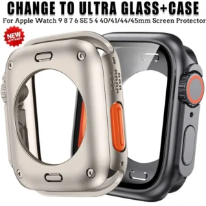 Capa protetora de tela para apple watch 45mm 44mm 40mm 41mm, capa dura para pc dianteiro e traseiro iwatch 9 8 7 se 6 5 4 mudança para ultra