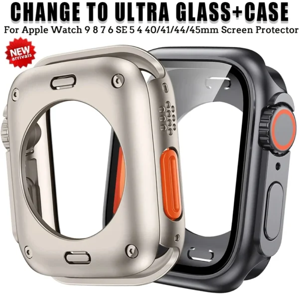 Capa protetora de tela para apple watch 45mm 44mm 40mm 41mm, capa dura para pc dianteiro e traseiro iwatch 9 8 7 se 6 5 4 mudança para ultra